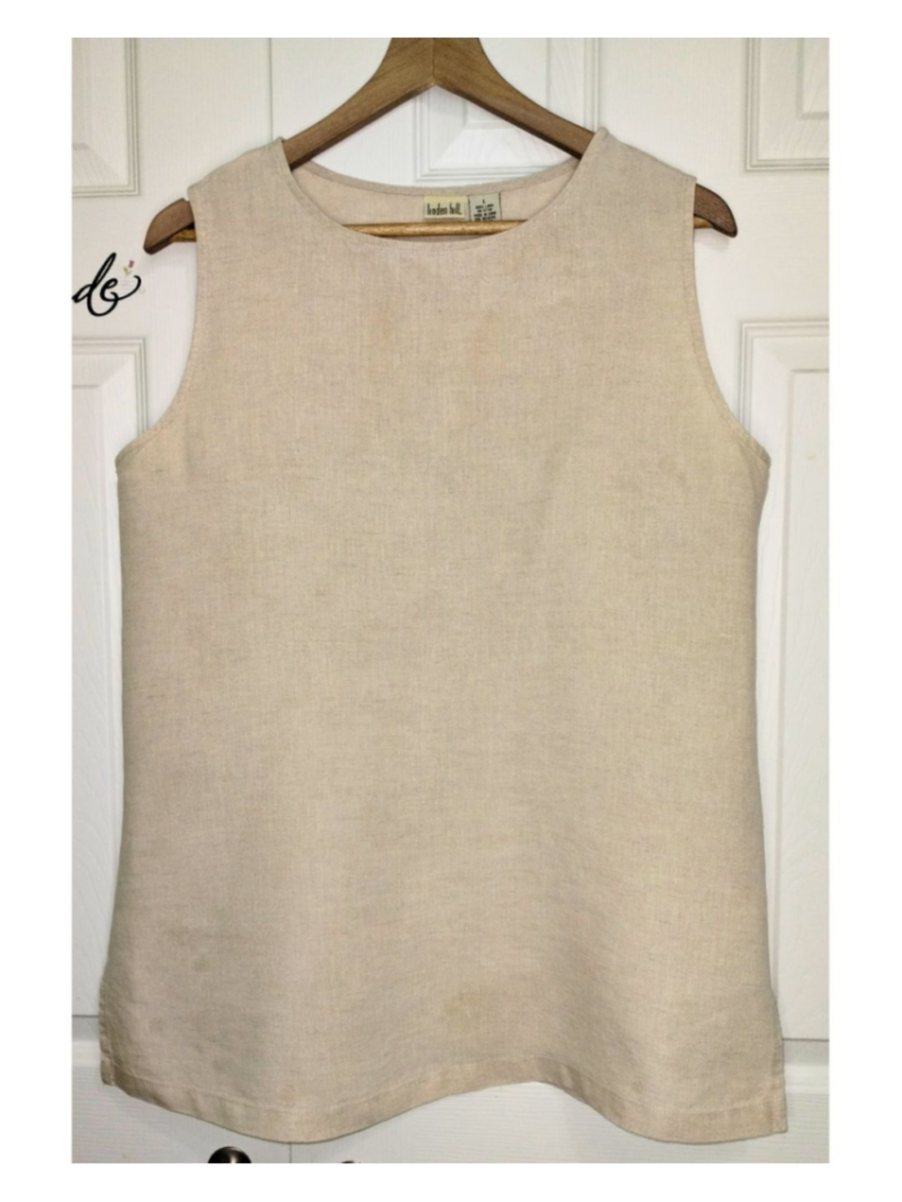 Women's Linden Hill 100% Linen Beige Sleeveless Top (Size L)